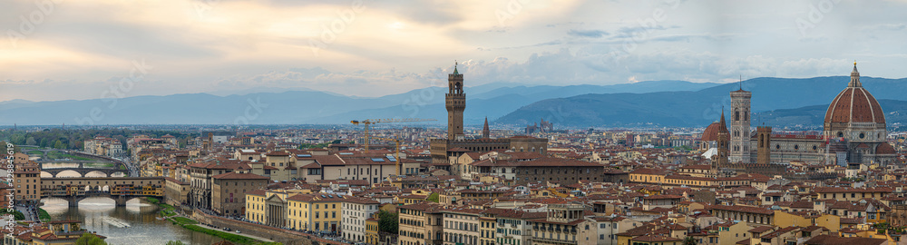 Duomo Santa Maria Del Fiore and Bargello in the morning from Piazzale Michelangelo in Florence