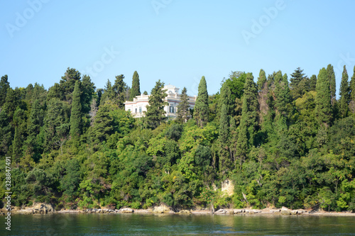 Mon Repo Palace view from the sea, Corfu island.