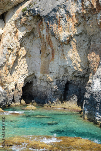 Sea near a cliff shore in Paxos island, Greece