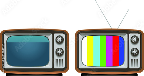 Vector old style, retro Televisions with color bars, test pattern isolated on white background 