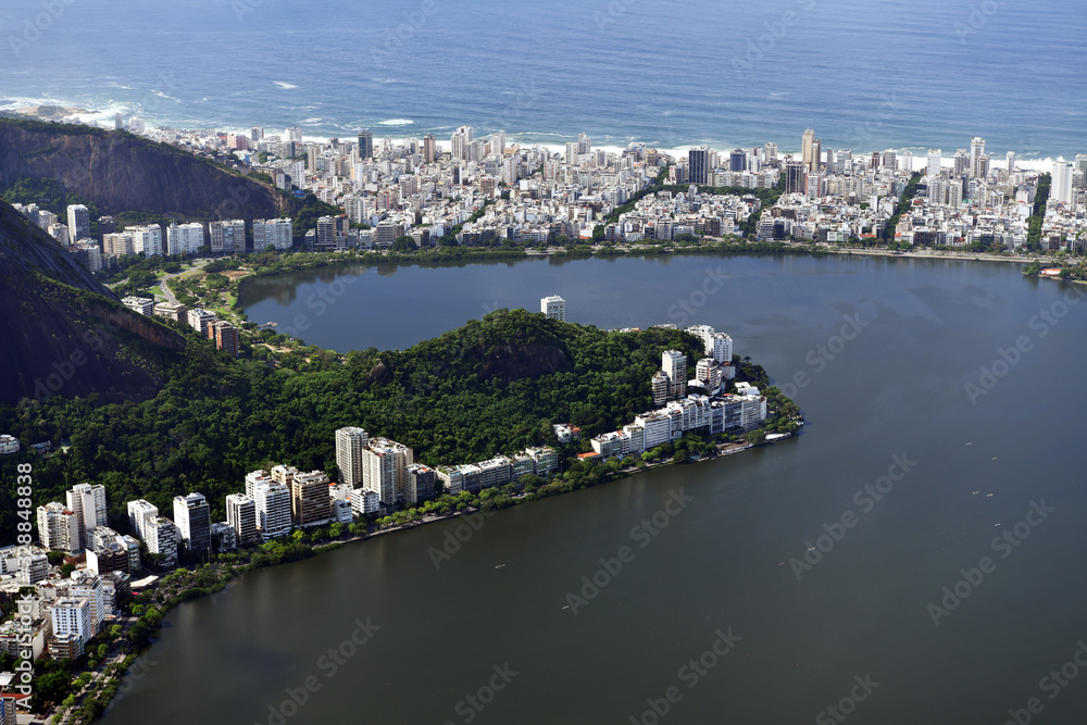 panoramic views of the Rioin of Copacabana Rio de Janeiro from the observation deck near the Christ Monument