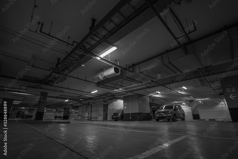 Fototapeta premium black office building parking area