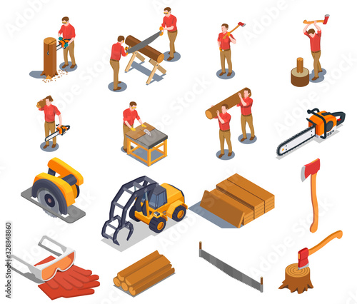 Lumberjack Isometric Icon Set