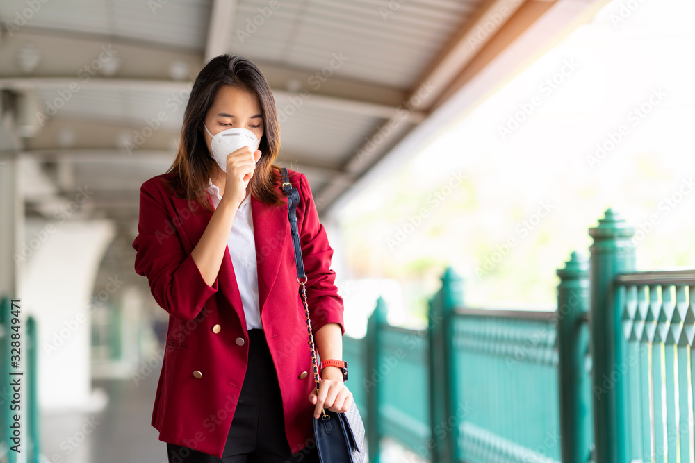 Asian girl use a protection mask for prevent PM 2.5 and corona viruus or covic 19 Asian girl use a protection mask for prevent PM 2.5 and corona viruus or covic 19