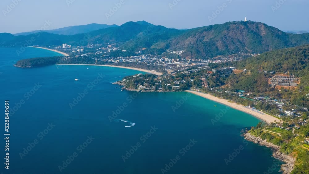 Aerial hyperlapse of the coastline of Phuket island in Thailand. Kata Noi, Kata and Karon beaches are in the frame Aerial hyperlapse of the coastline of Phuket island in Thailand. Kata Noi, Kata and Karon beaches are in the frame