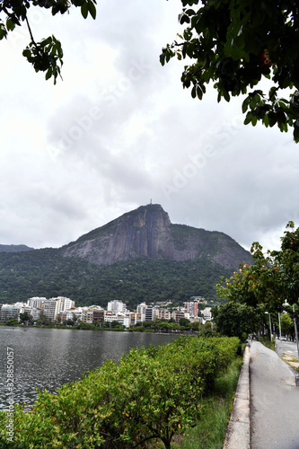 Monument to Christ on the mountain in Rio de Janeiro against the sky