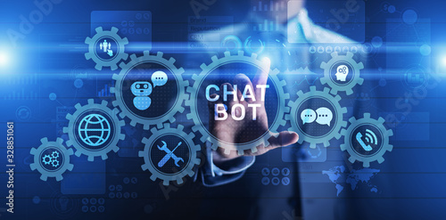 Chatbot computer program designed for conversation with human users over the Internet. Support technology concept.