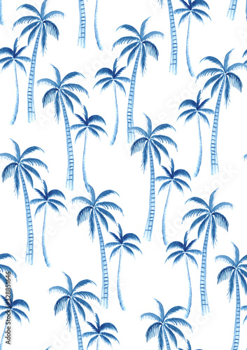 seamless pattern of hand paint watercolor blue coconut tree, natural summer illustration for fashion textile © plalek