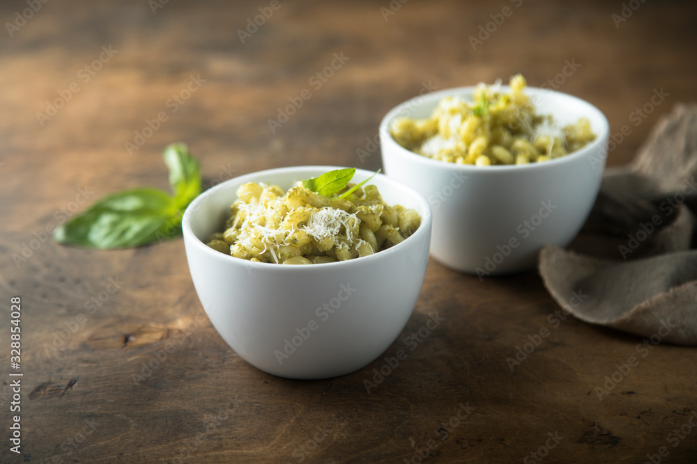 Pasta with pesto sauce and cheese Pasta with pesto sauce and cheese