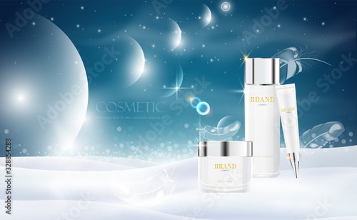 Hyaluronic acid skin solutions ad, sky blue collagen serum drop with cosmetic advertising