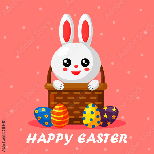 happy easter day card, template and banner on pink background. vector Illustration.