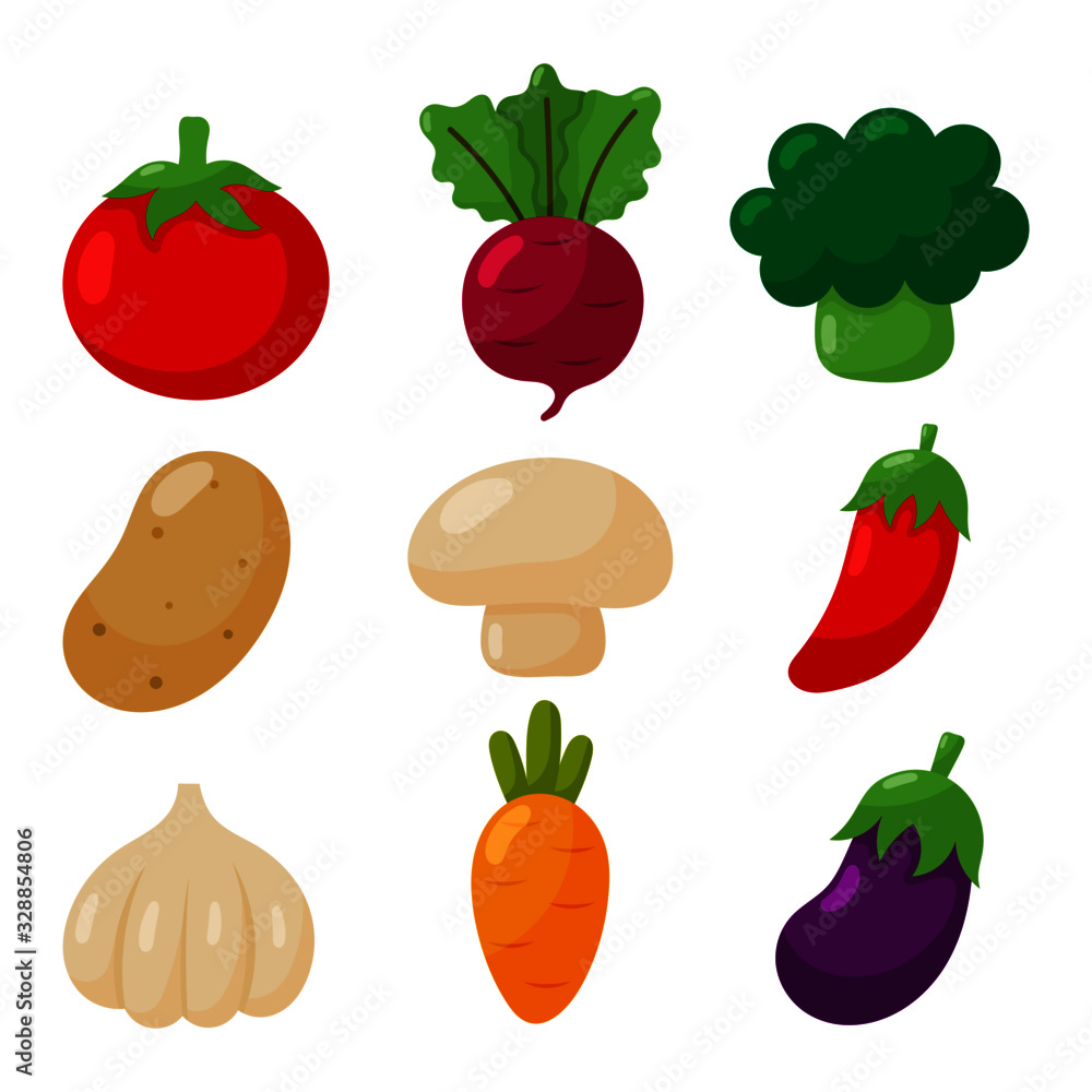 Vegetables icons set isolated on white background. vector Illustration. Vegetables icons set isolated on white background. vector Illustration.