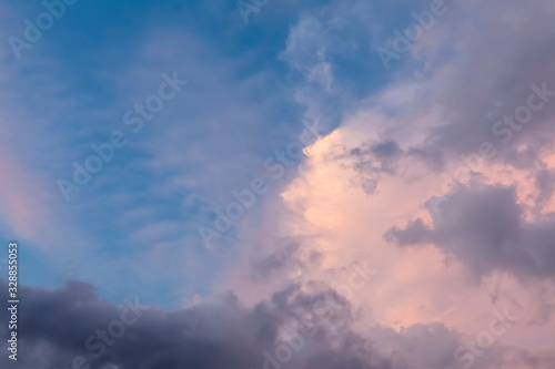 Pink clouds and blue sky at sunset