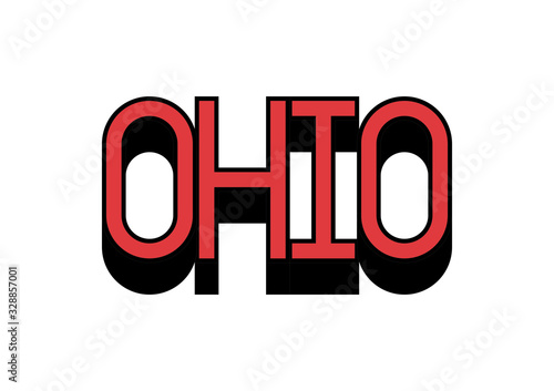Ohio text with black and red typography design elements
