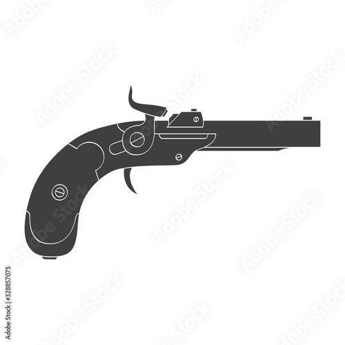 Vector monochrome icon with old pistol gun