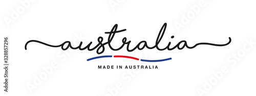 Made in Australia handwritten calligraphic lettering logo sticker flag ribbon banner