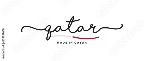 Made in Qatar handwritten calligraphic lettering logo sticker flag ribbon banner