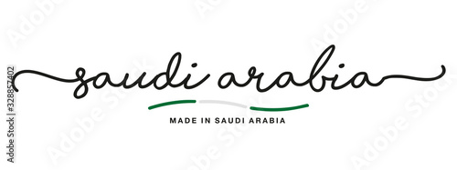 Made in Saudi Arabia handwritten calligraphic lettering logo sticker flag ribbon banner