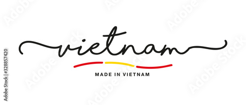 Made in Vietnam handwritten calligraphic lettering logo sticker flag ribbon banner