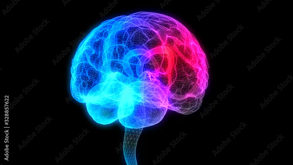 Vidéo Stock Rotating human brain. Glowing blue light line of human ...