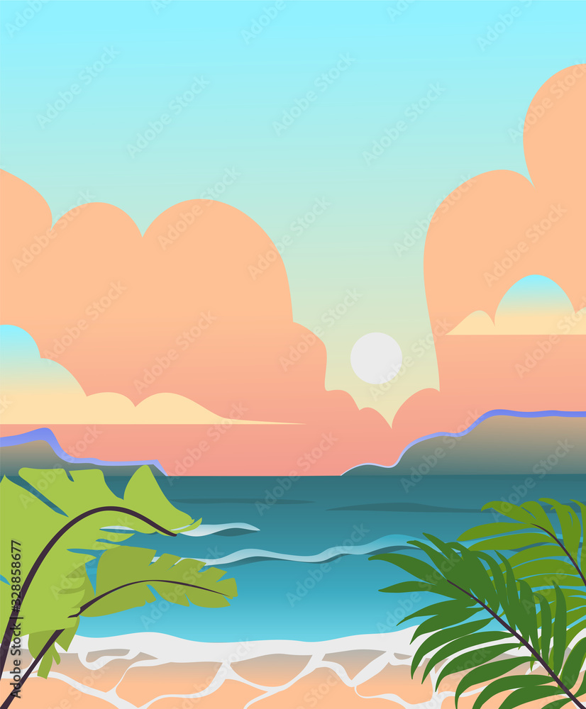 Vector illustration of the beach. Summer landscape.