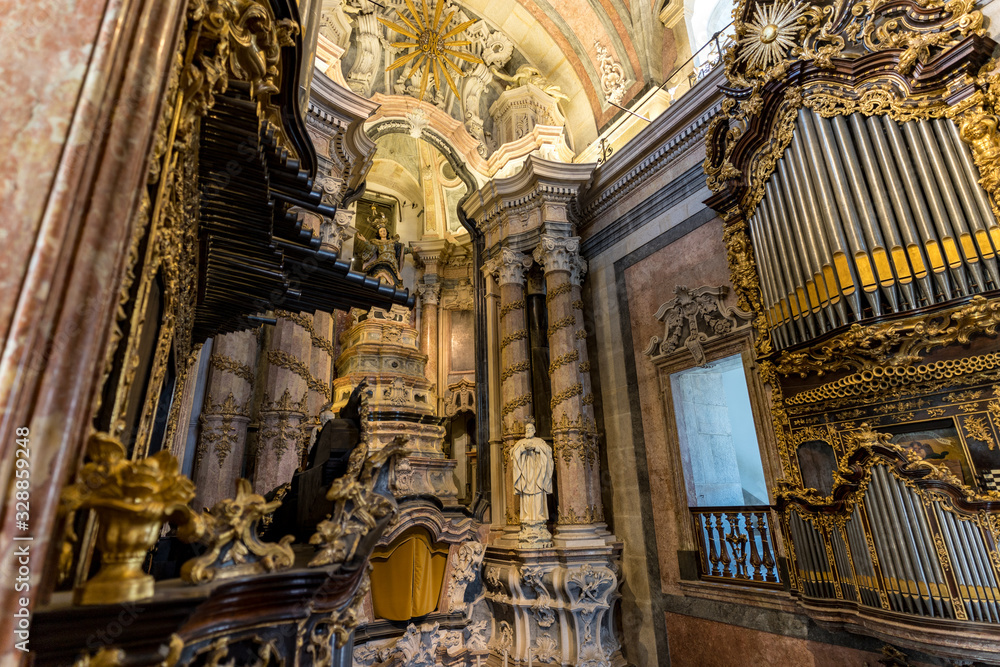 The interior of the beautiful Clerigos Church in Porto in incredible detail