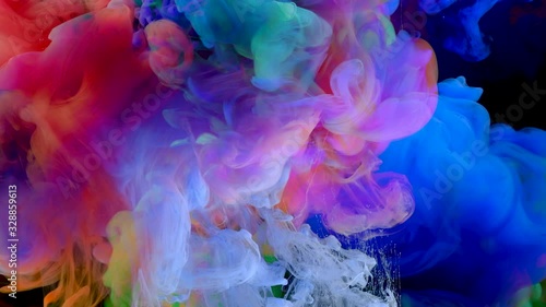 4K, Color drops in water, abstract color mix, drop of Ink color mix paint falling on water Colorful ink in water, 4K footage,