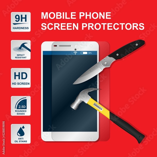 Smartphone Mobile Phone Screen Protectors Tempered Glass HD Impact Scratch Resistant with Logo Icon Symbol