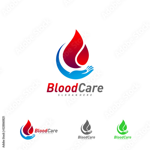 Care Blood Donation logo template vector, Droplet Blood logo design concept