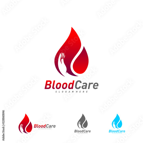 Care Blood Donation logo template vector, Droplet Blood logo design concept