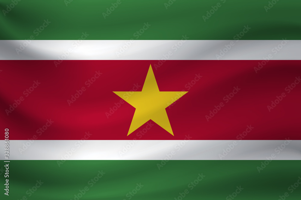 Waving flag of Suriname. Vector illustration