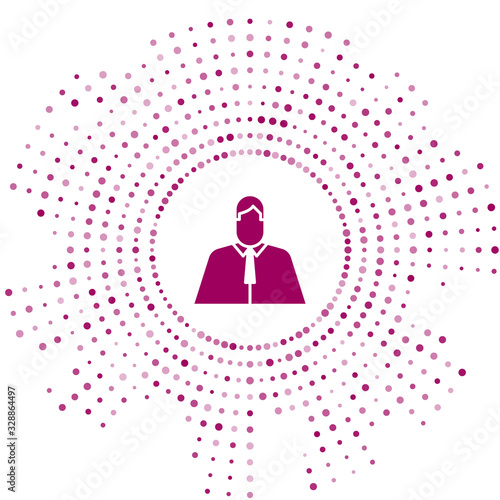 Purple Lawyer, attorney, jurist icon isolated on white background. Jurisprudence, law or court icon. Abstract circle random dots. Vector Illustration