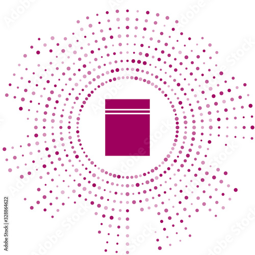 Purple Plastic bag with ziplock icon isolated on white background. Abstract circle random dots. Vector Illustration