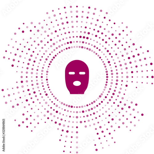 Purple Thief mask icon isolated on white background. Bandit mask, criminal man. Abstract circle random dots. Vector Illustration