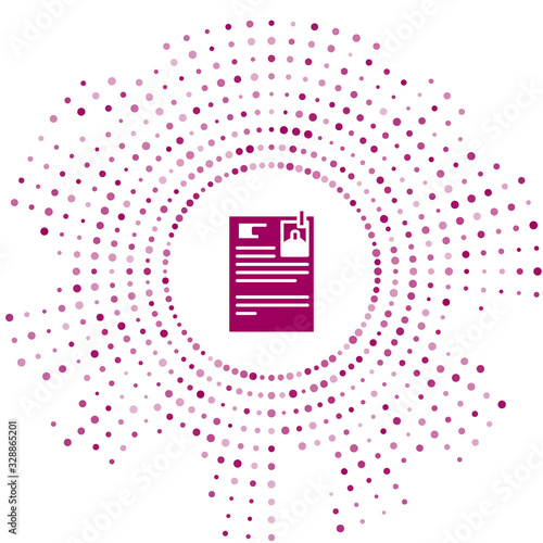 Purple Lawsuit paper icon isolated on white background. Abstract circle random dots. Vector Illustration