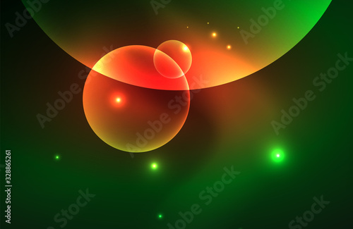 Neon shiny transparent glowing circles with light effects. Techno futuristic vector abstract background For Wallpaper  Banner  Background  Card  Book Illustration  landing page