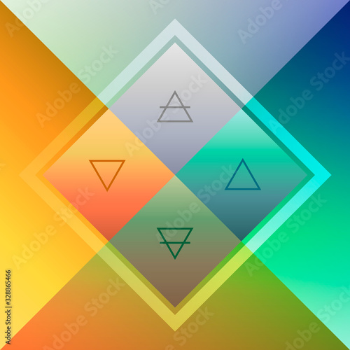 Minimalistic modern scheme of four elements in the colorful blurred rhombuses