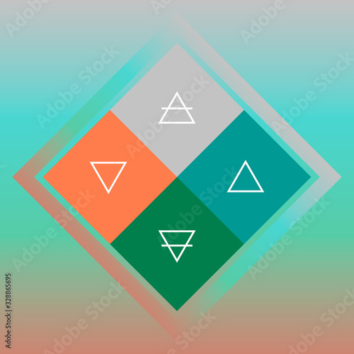 Minimalistic modern scheme of four elements in the colorful rhombuses on blurred background