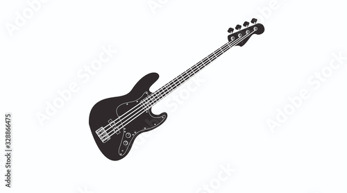 Vector Isolated Black and White Illustration of a Bass Guitar