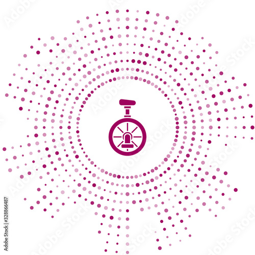 Purple Unicycle or one wheel bicycle icon isolated on white background. Monowheel bicycle. Abstract circle random dots. Vector Illustration