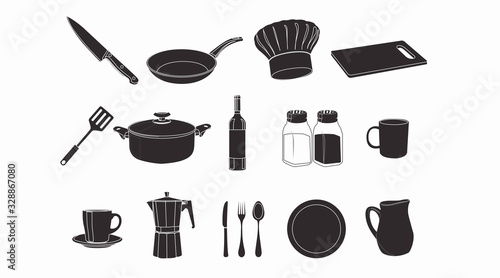 Black and White Isolated Kitchen Icon Set