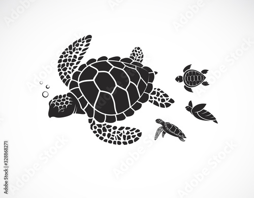 Vector of mother turtle and baby turtle on a white background. Reptile. Animals. Easy editable layered vector illustration.
