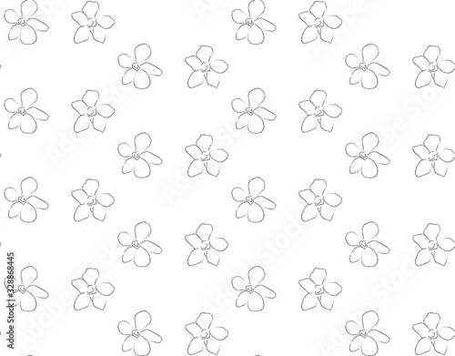 Vector Hand Drawn Line Drawing Doodle Floral Seamless Pattern with Wildflowers  Plants  Branches  Leaves. Design Elements Illustration. Branding. Swatch