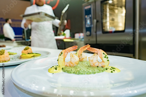 Plate of shrimp in sauce cl...