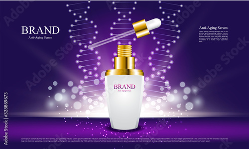 Anti aging serum bottle with abstract background and lighting for ads cosmetic product illustration