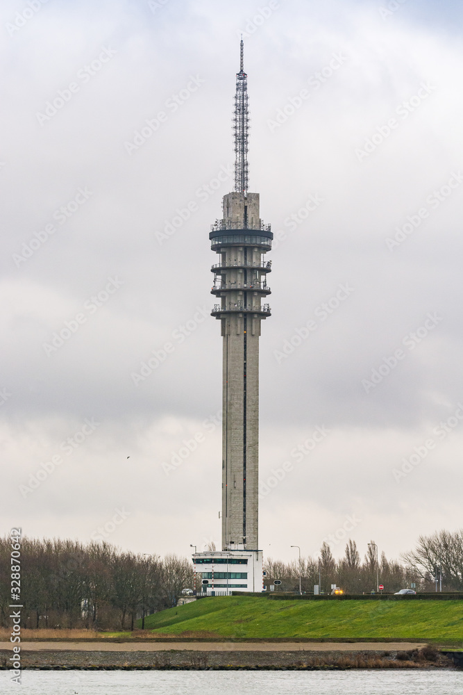 Obraz premium Lelystad, Netherlands - January 09, 2020. Tower by the coast of Alticom datacenter