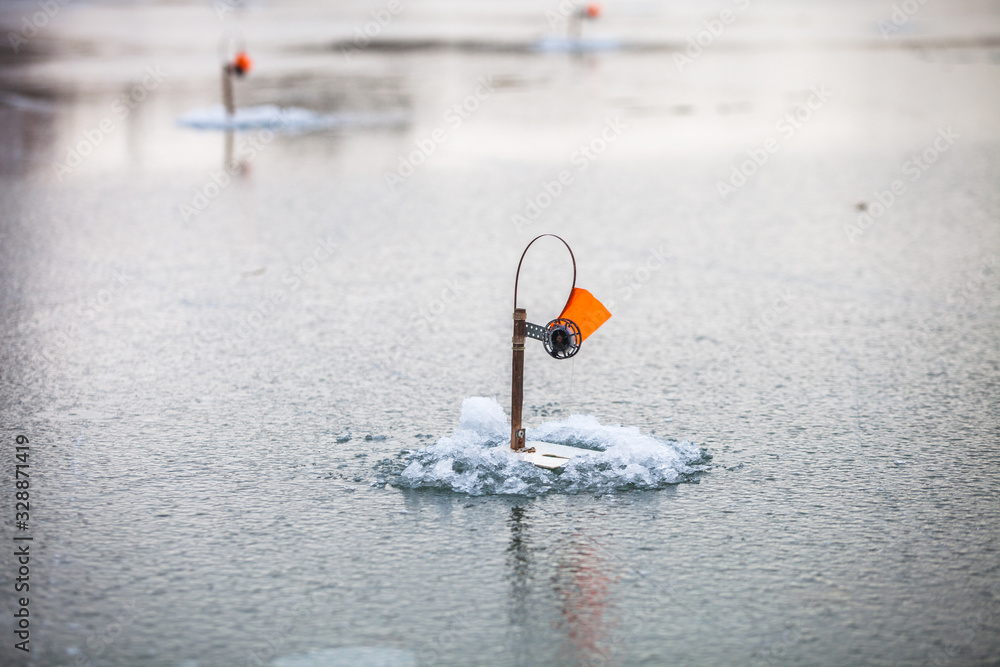 Winter fishing. Tackle with flags