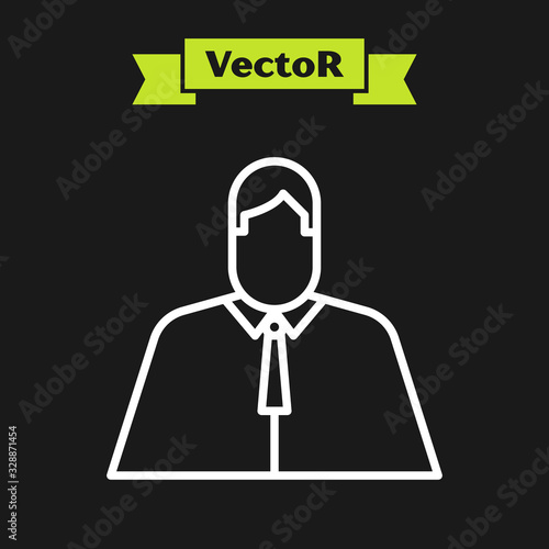 White line Lawyer, attorney, jurist icon isolated on black background. Jurisprudence, law or court icon. Vector Illustration