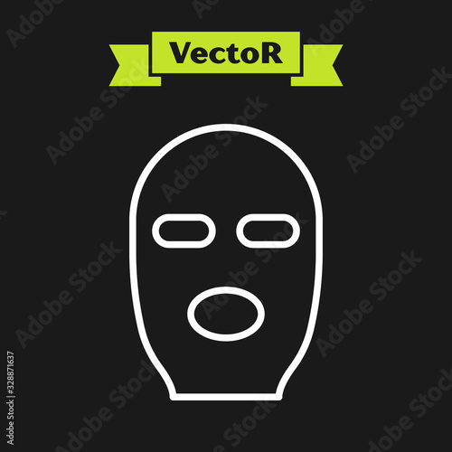 White line Thief mask icon isolated on black background. Bandit mask, criminal man. Vector Illustration