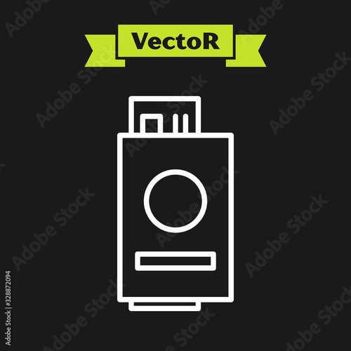 White line Passport with ticket icon isolated on black background. Identification Document. Concept travel and tourism. Vector Illustration